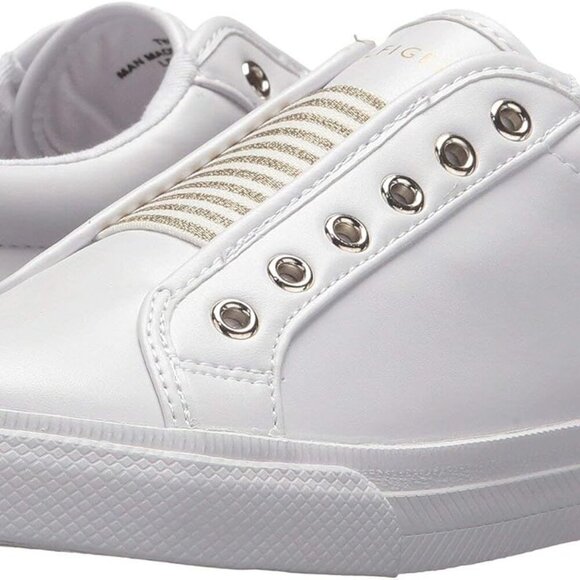 Women's Leather Slip-On Sneakers 7 White Gold Versatile Casual Comfort - Picture 3 of 5